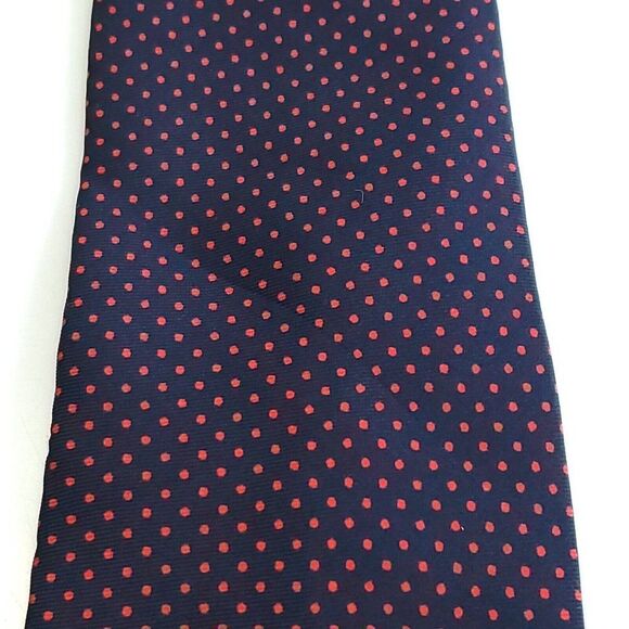 Stafford Silk Tie Blue Polka Dot‎ Print Red Skinny - Picture 2 of 6